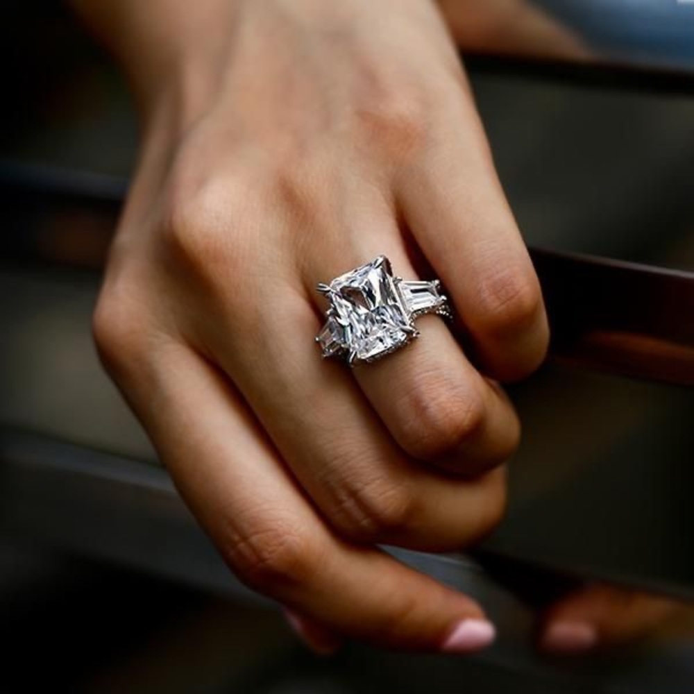 Italo Radiant Cut Unique Engagement Ring Eternity Ring 925 Sterling Silver - Picture 6 of 13